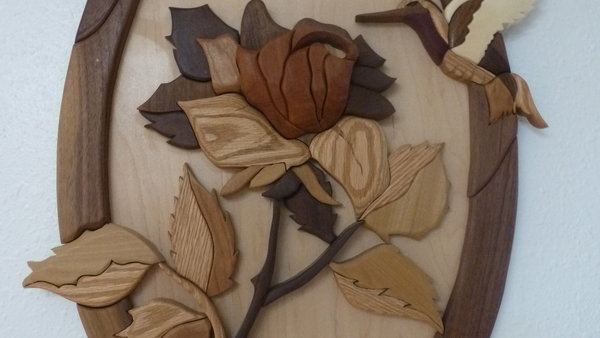 Intarsia Rose and Hummingbird